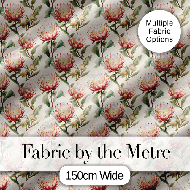 Elegant Pink Protea Botanical Branches Seamless Pattern Digital Print Fabric by the Metre UK Sewing Quilting Textile