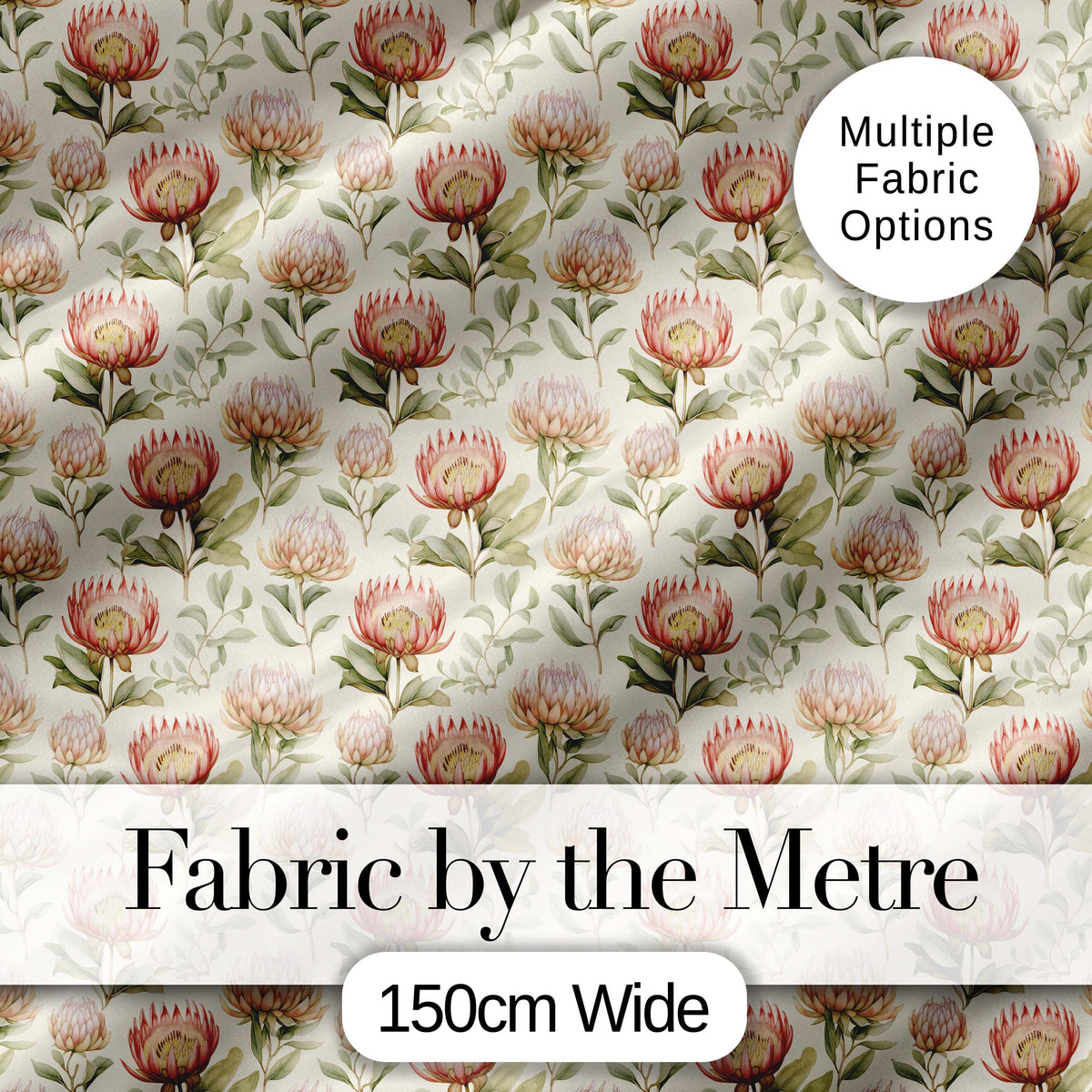 Vintage Protea Floral Garden Illustration Seamless Pattern Digital Print Fabric by the Metre UK Sewing Quilting Textile