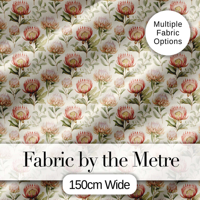 Vintage Protea Floral Garden Illustration Seamless Pattern Digital Print Fabric by the Metre UK Sewing Quilting Textile