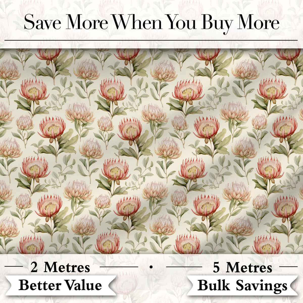Vintage Protea Floral Garden Illustration Seamless Pattern Digital Print Fabric by the Metre UK Sewing Quilting Textile