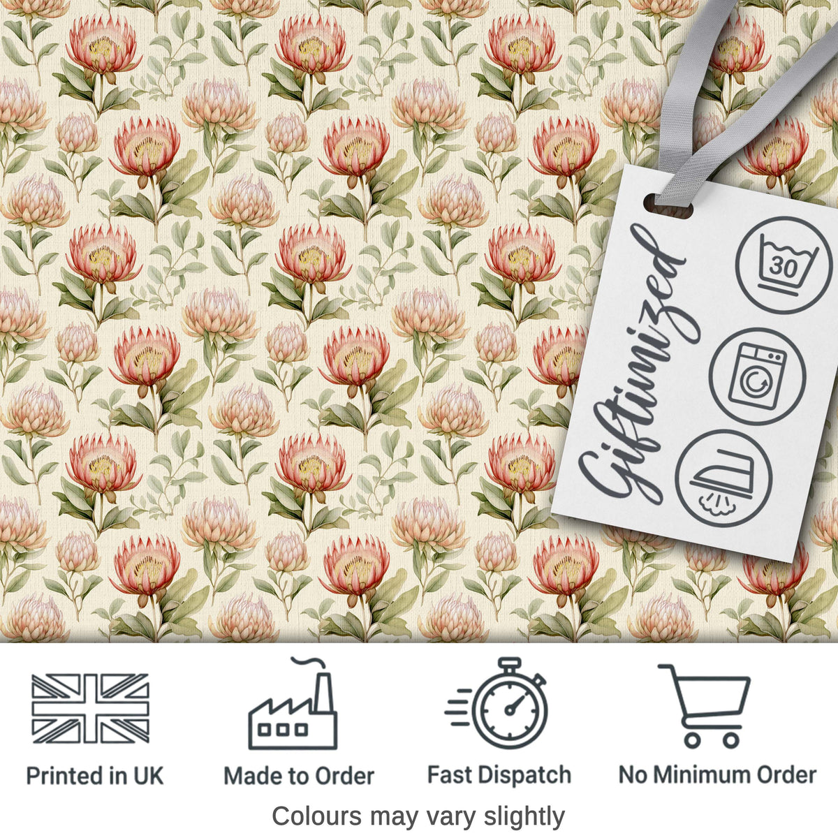 Vintage Protea Floral Garden Illustration Seamless Pattern Digital Print Fabric by the Metre UK Sewing Quilting Textile