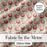 Classic Pink Protea Blooms and Foliage Seamless Pattern Digital Print Fabric by the Metre UK Sewing Quilting Textile