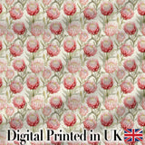 Classic Pink Protea Blooms and Foliage Seamless Pattern Digital Print Fabric by the Metre UK Sewing Quilting Textile