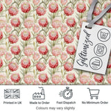 Classic Pink Protea Blooms and Foliage Seamless Pattern Digital Print Fabric by the Metre UK Sewing Quilting Textile