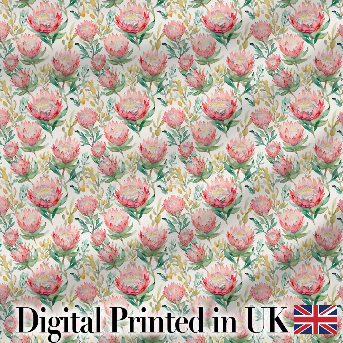 Delicate Protea Floral Bouquet Watercolor Seamless Pattern Digital Print Fabric by the Metre UK Sewing Quilting Textile