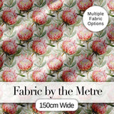 Soft Pink Protea Flowers and Green Leaves Seamless Pattern Digital Print Fabric by the Metre UK Sewing Quilting Textile