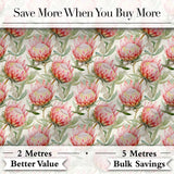 Soft Pink Protea Flowers and Green Leaves Seamless Pattern Digital Print Fabric by the Metre UK Sewing Quilting Textile