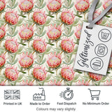 Soft Pink Protea Flowers and Green Leaves Seamless Pattern Digital Print Fabric by the Metre UK Sewing Quilting Textile