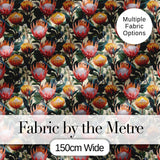 Vibrant Tropical Protea Blooms with Dark Foliage Seamless Pattern Digital Print Fabric by the Metre UK Sewing Quilting Textile