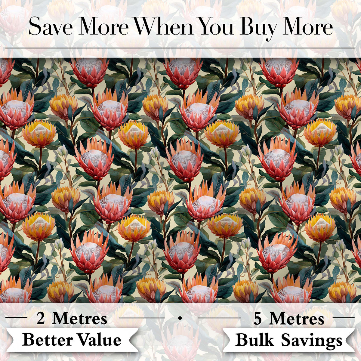 Vibrant Tropical Protea Blooms with Dark Foliage Seamless Pattern Digital Print Fabric by the Metre UK Sewing Quilting Textile