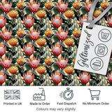 Vibrant Tropical Protea Blooms with Dark Foliage Seamless Pattern Digital Print Fabric by the Metre UK Sewing Quilting Textile