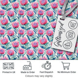 Bright Pink Protea Flowers with Blue Green Leaves Seamless Pattern Digital Print Fabric by the Metre UK Sewing Quilting Textile