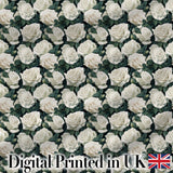 Elegant White Roses with Deep Green Leaves Seamless Pattern Digital Print Fabric by the Metre UK Sewing Quilting Textile