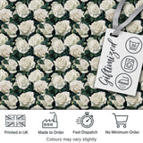 Elegant White Roses with Deep Green Leaves Seamless Pattern Digital Print Fabric by the Metre UK Sewing Quilting Textile