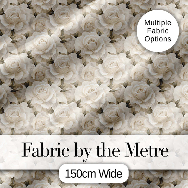 Vintage Cream Rose Floral Seamless Pattern Digital Print Fabric by the Metre UK Sewing Quilting Textile