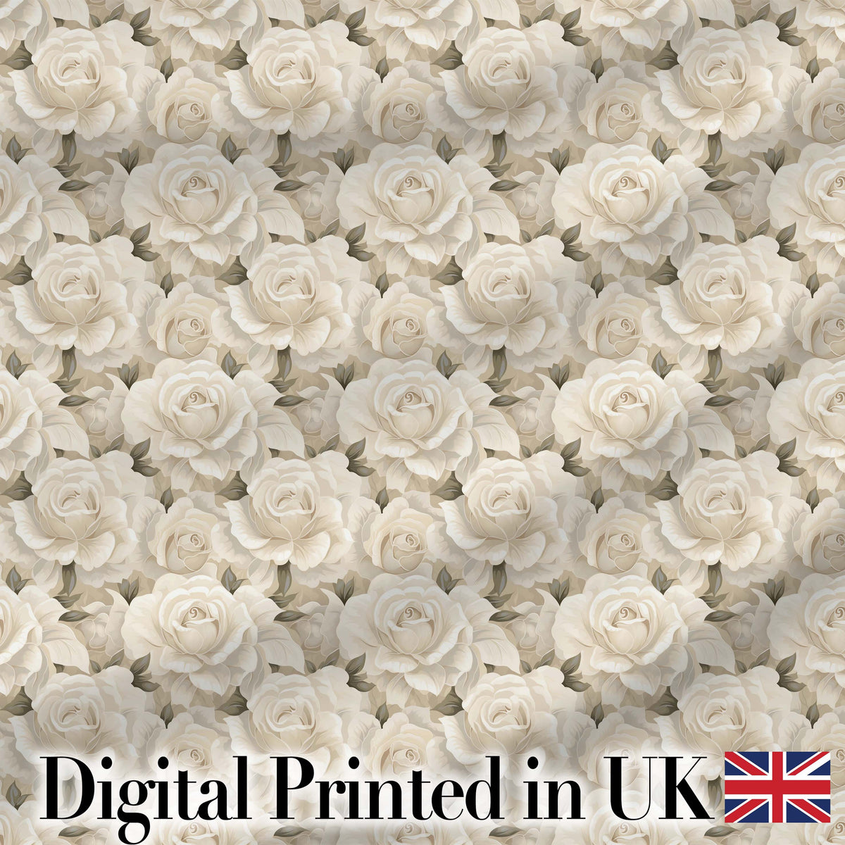 Vintage Cream Rose Floral Seamless Pattern Digital Print Fabric by the Metre UK Sewing Quilting Textile