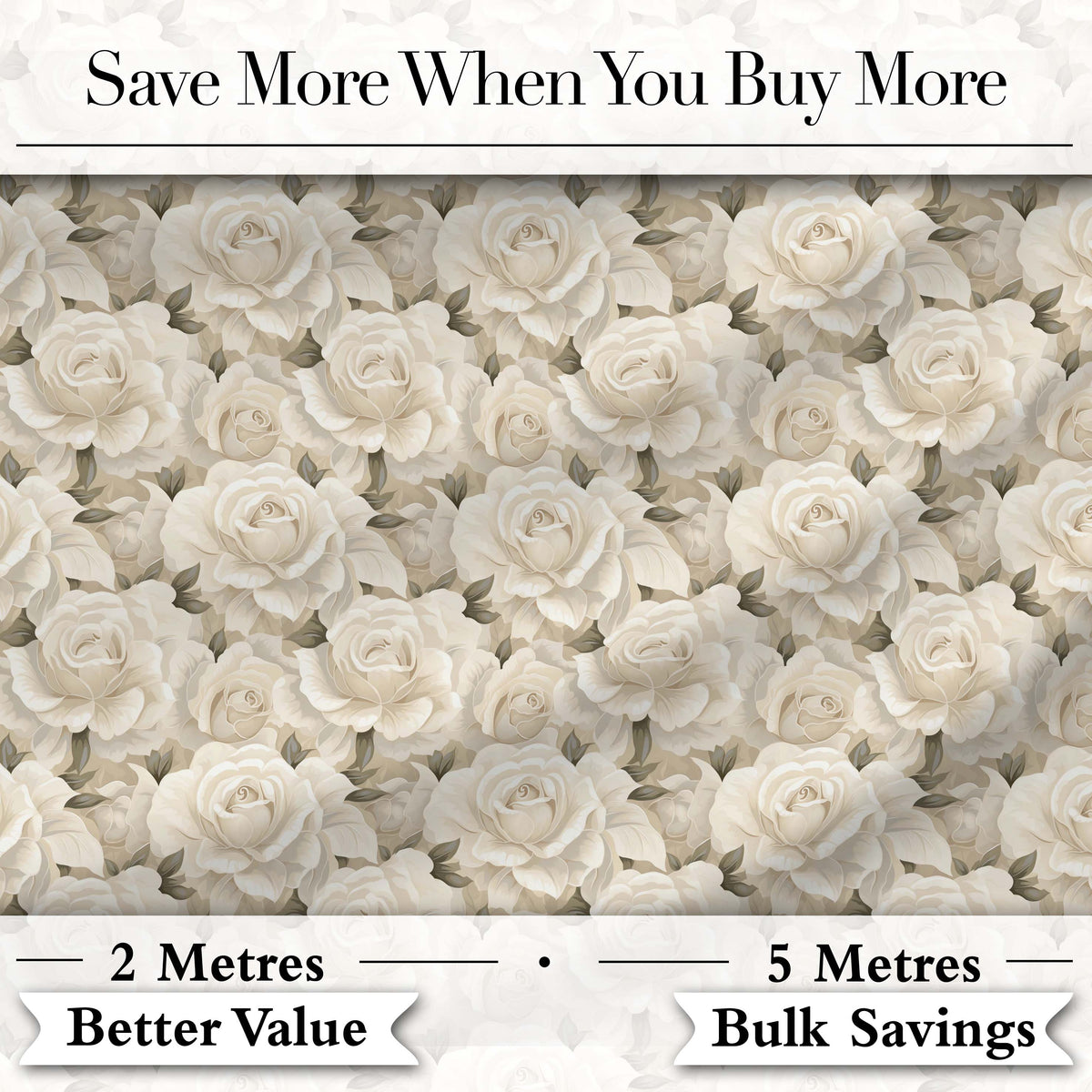 Vintage Cream Rose Floral Seamless Pattern Digital Print Fabric by the Metre UK Sewing Quilting Textile