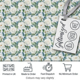 Classic White Rose Bouquet with Blue Green Leaves Seamless Pattern Digital Print Fabric by the Metre UK Sewing Quilting Textile