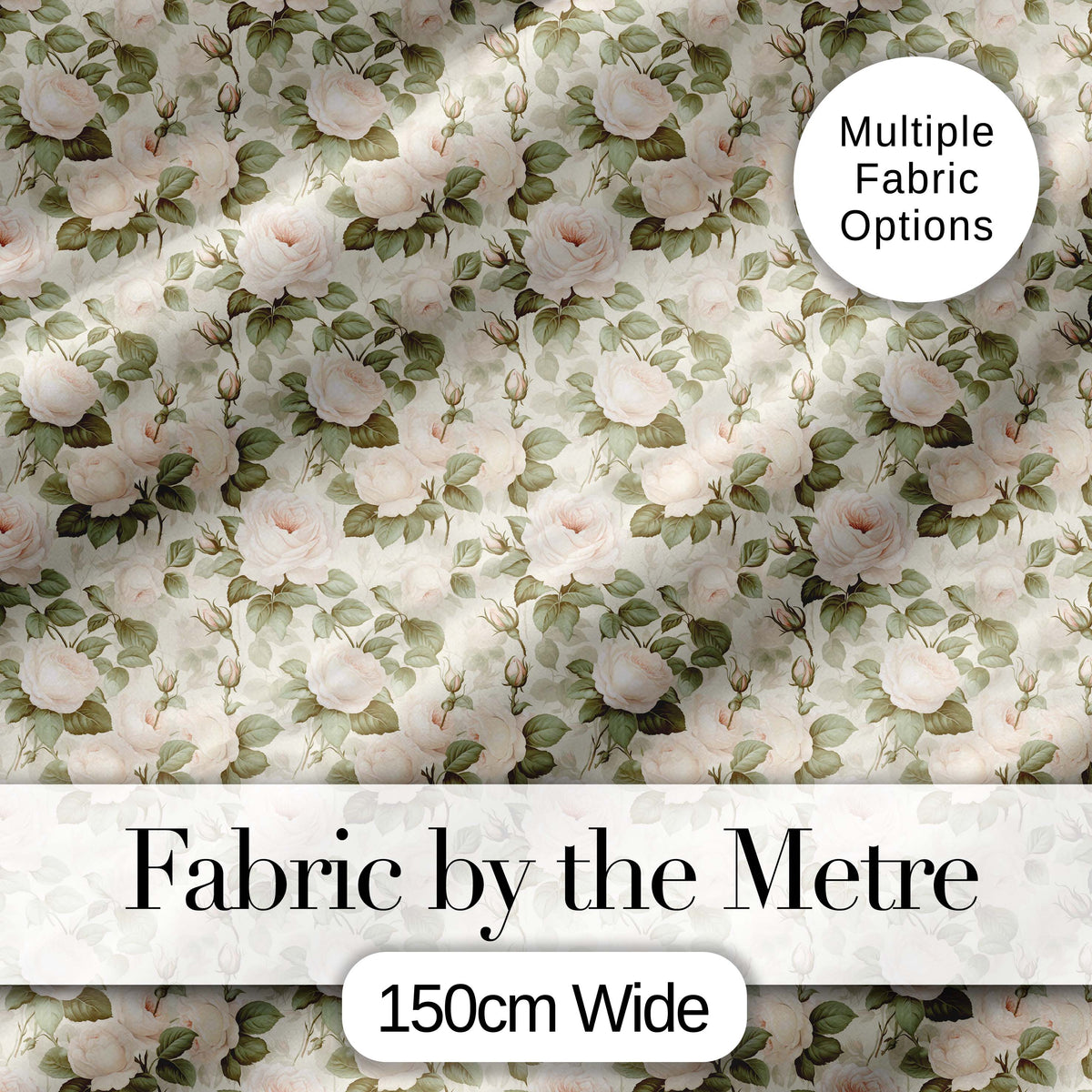 Soft Blush Cream Roses with Green Foliage Seamless Pattern Digital Print Fabric by the Metre UK Sewing Quilting Textile