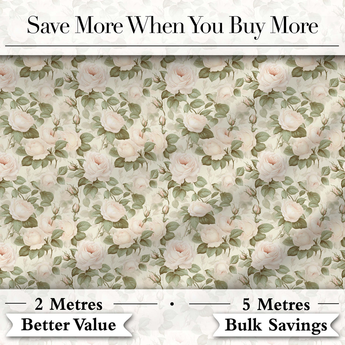 Soft Blush Cream Roses with Green Foliage Seamless Pattern Digital Print Fabric by the Metre UK Sewing Quilting Textile