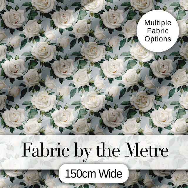 Classic Cream Rose Bouquet Soft Sage Background Seamless Pattern Digital Print Fabric by the Metre UK Sewing Quilting Textile