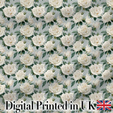 Classic Cream Rose Bouquet Soft Sage Background Seamless Pattern Digital Print Fabric by the Metre UK Sewing Quilting Textile