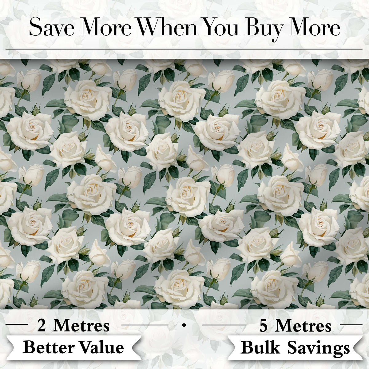 Classic Cream Rose Bouquet Soft Sage Background Seamless Pattern Digital Print Fabric by the Metre UK Sewing Quilting Textile