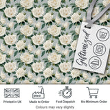 Classic Cream Rose Bouquet Soft Sage Background Seamless Pattern Digital Print Fabric by the Metre UK Sewing Quilting Textile