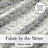 Delicate White Roses and Leaves Minimal Botanical Seamless Pattern Digital Print Fabric by the Metre UK Sewing Quilting Textile