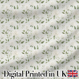 Delicate White Roses and Leaves Minimal Botanical Seamless Pattern Digital Print Fabric by the Metre UK Sewing Quilting Textile