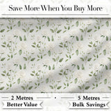 Delicate White Roses and Leaves Minimal Botanical Seamless Pattern Digital Print Fabric by the Metre UK Sewing Quilting Textile
