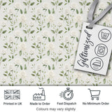 Delicate White Roses and Leaves Minimal Botanical Seamless Pattern Digital Print Fabric by the Metre UK Sewing Quilting Textile