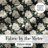 Romantic White Roses Dark Botanical Garden Seamless Pattern Digital Print Fabric by the Metre UK Sewing Quilting Textile