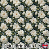 Romantic White Roses Dark Botanical Garden Seamless Pattern Digital Print Fabric by the Metre UK Sewing Quilting Textile