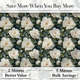 Romantic White Roses Dark Botanical Garden Seamless Pattern Digital Print Fabric by the Metre UK Sewing Quilting Textile