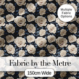 Vintage Ivory Roses Deep Blue Floral Seamless Pattern Digital Print Fabric by the Metre UK Sewing Quilting Textile