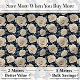 Vintage Ivory Roses Deep Blue Floral Seamless Pattern Digital Print Fabric by the Metre UK Sewing Quilting Textile
