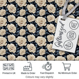 Vintage Ivory Roses Deep Blue Floral Seamless Pattern Digital Print Fabric by the Metre UK Sewing Quilting Textile