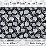 Classic White Rose Garden Midnight Blue Seamless Pattern Digital Print Fabric by the Metre UK Sewing Quilting Textile