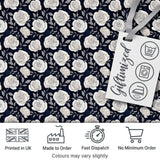 Classic White Rose Garden Midnight Blue Seamless Pattern Digital Print Fabric by the Metre UK Sewing Quilting Textile
