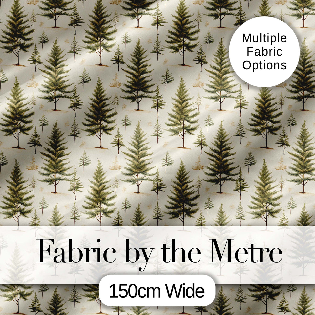 Natural Evergreen Forest Cream Background Seamless Pattern Digital Print Fabric by the Metre UK Sewing Quilting Textile