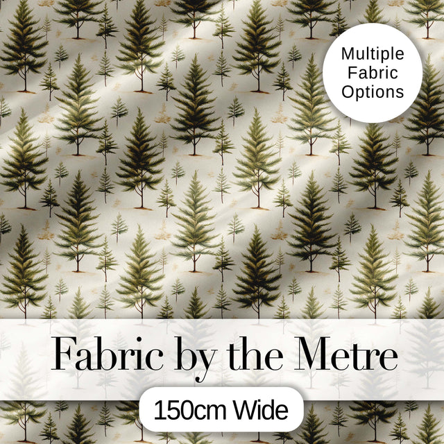 Natural Evergreen Forest Cream Background Seamless Pattern Digital Print Fabric by the Metre UK Sewing Quilting Textile