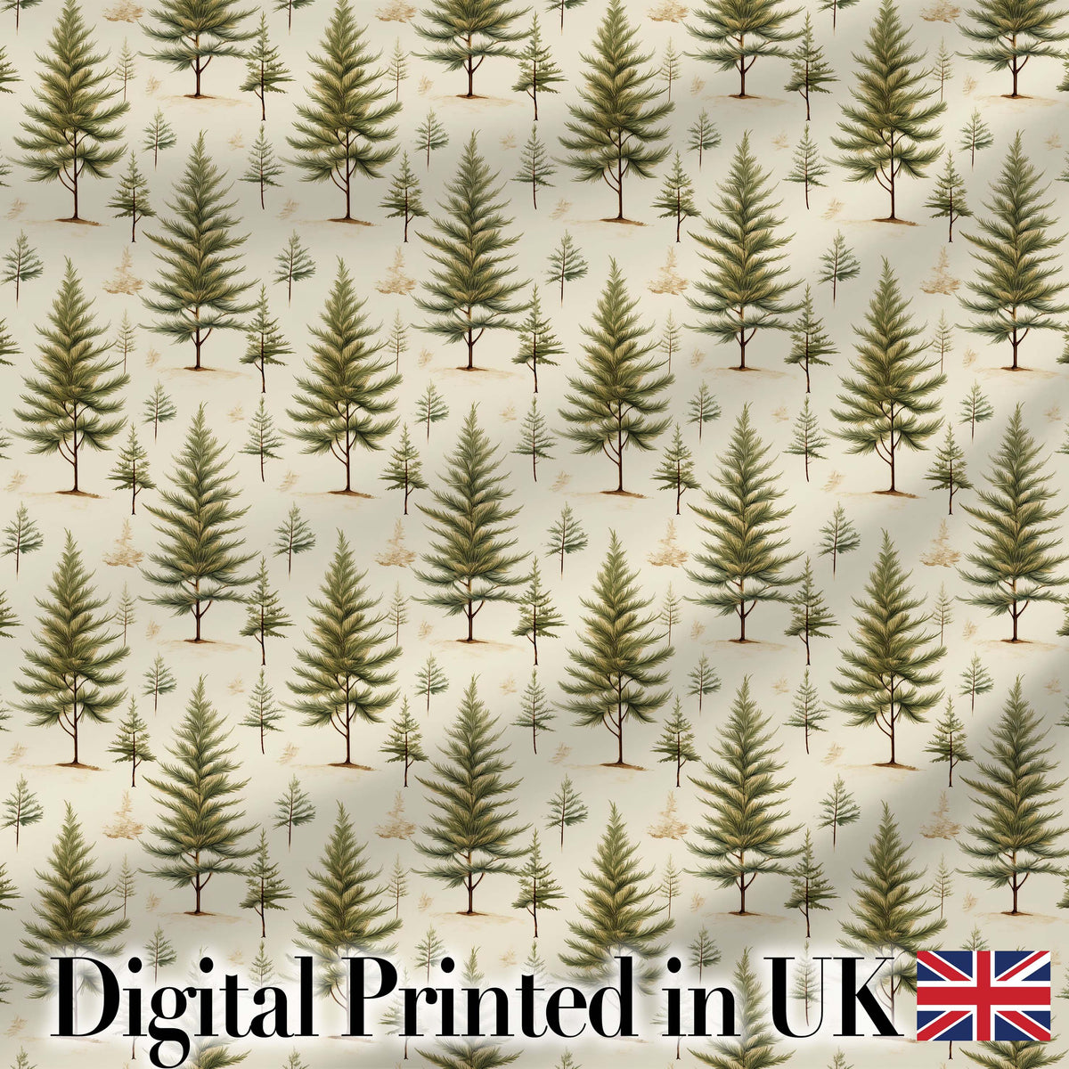 Natural Evergreen Forest Cream Background Seamless Pattern Digital Print Fabric by the Metre UK Sewing Quilting Textile