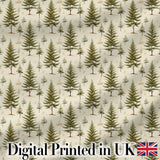 Natural Evergreen Forest Cream Background Seamless Pattern Digital Print Fabric by the Metre UK Sewing Quilting Textile