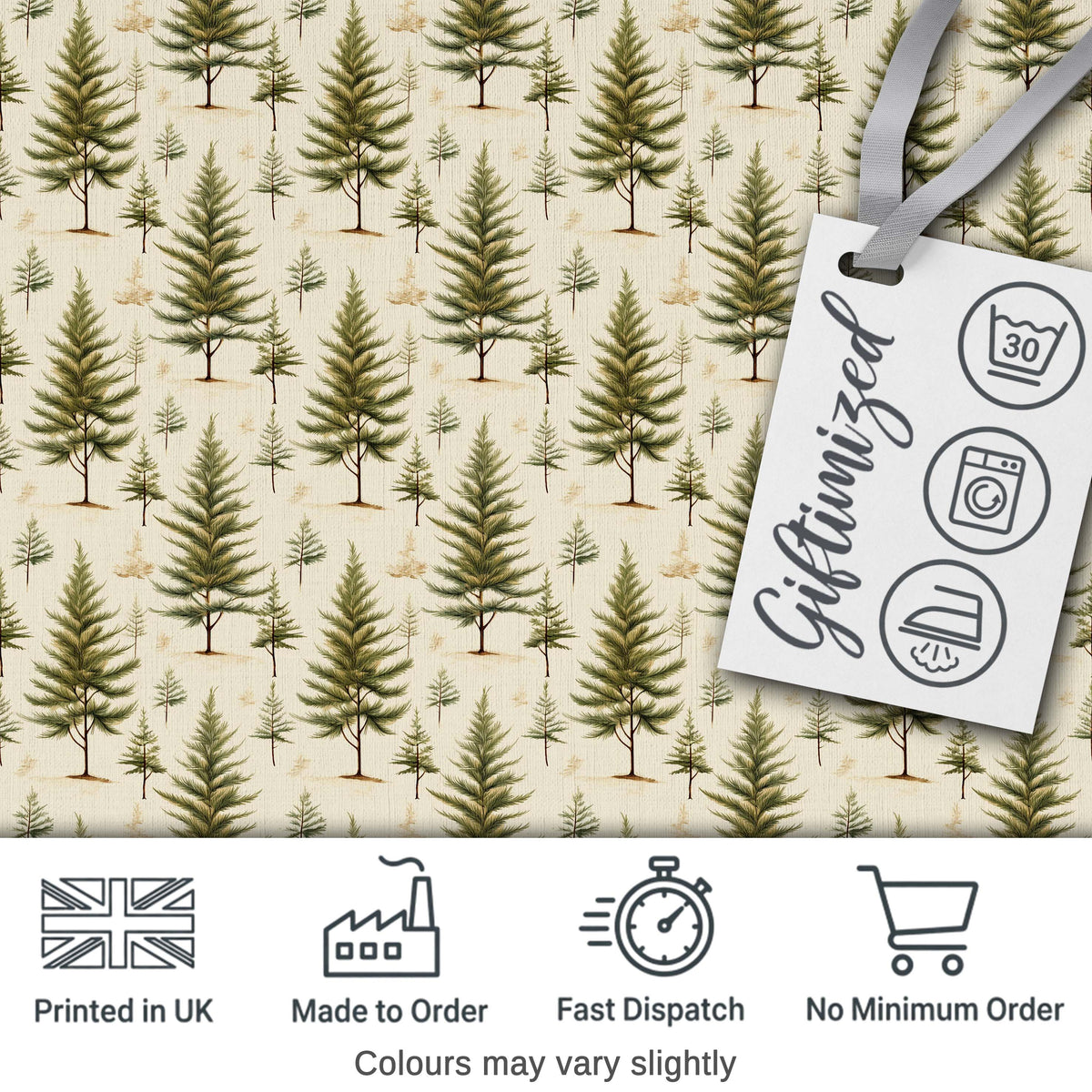 Natural Evergreen Forest Cream Background Seamless Pattern Digital Print Fabric by the Metre UK Sewing Quilting Textile