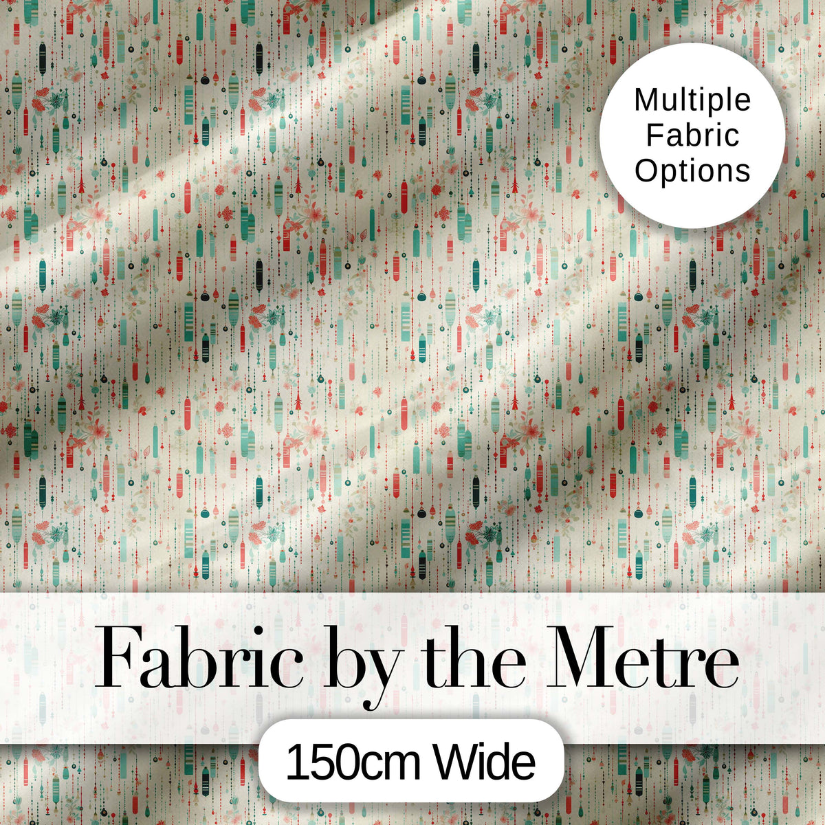 Delicate Hanging Ornaments Floral Accent Seamless Pattern Digital Print Fabric by the Metre UK Sewing Quilting Textile