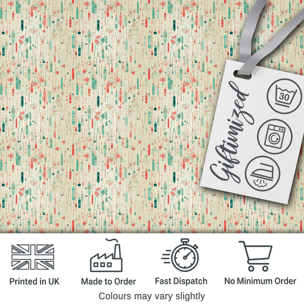 Delicate Hanging Ornaments Floral Accent Seamless Pattern Digital Print Fabric by the Metre UK Sewing Quilting Textile