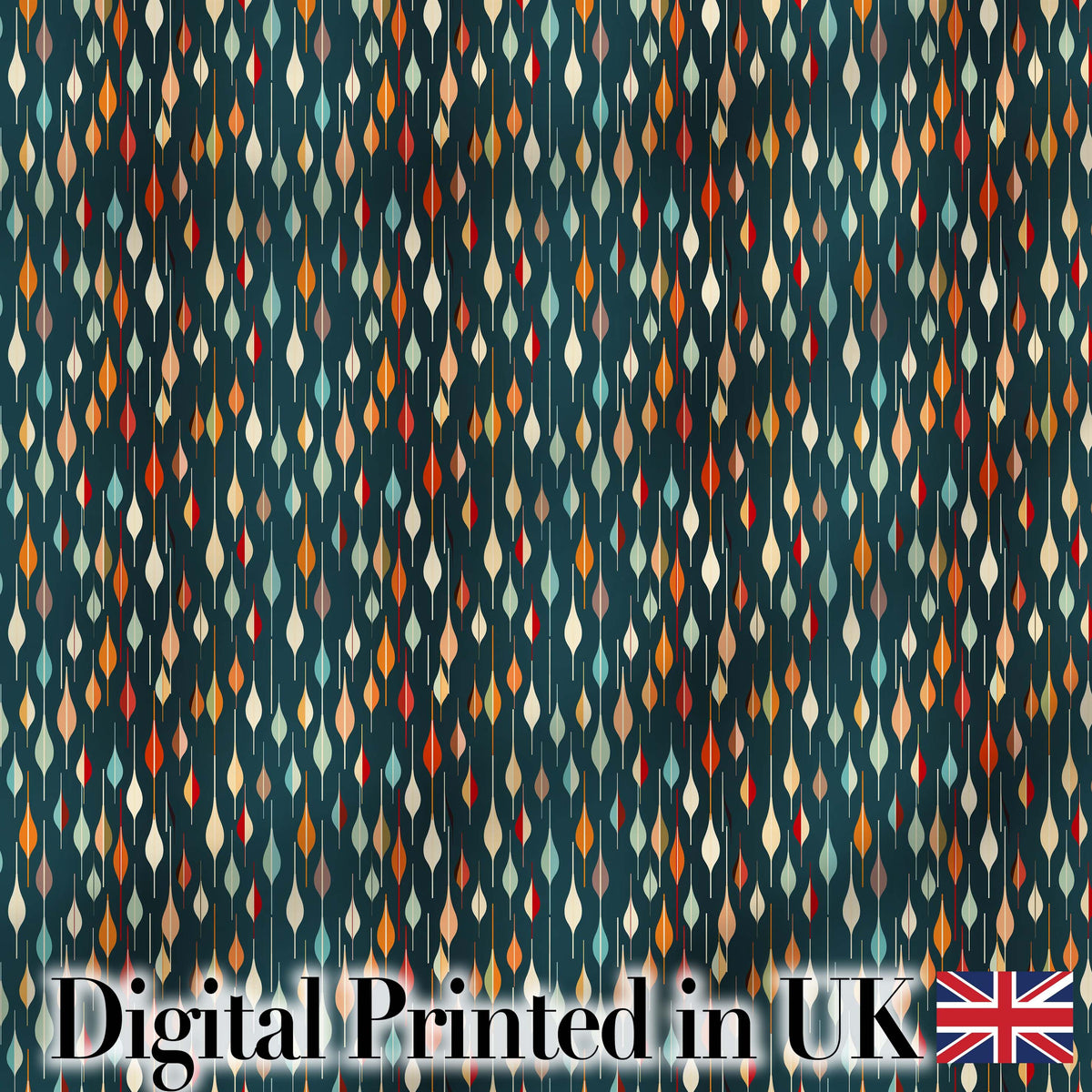 Mid Century Abstract Raindrop Shapes Dark Teal Seamless Pattern Digital Print Fabric by the Metre UK Sewing Quilting Textile