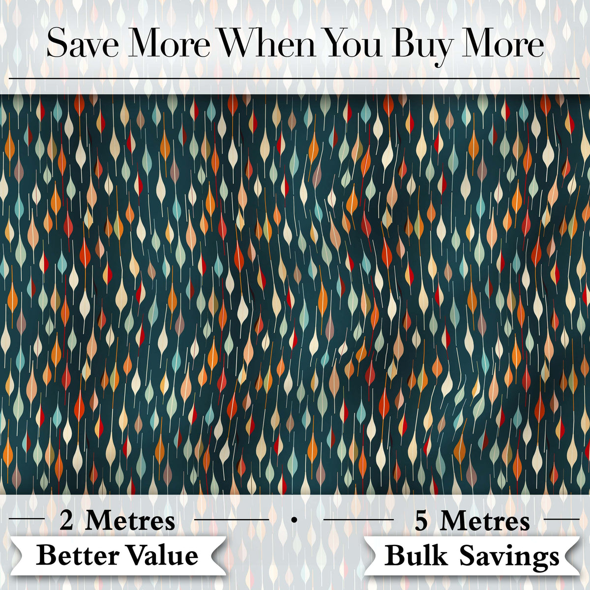 Mid Century Abstract Raindrop Shapes Dark Teal Seamless Pattern Digital Print Fabric by the Metre UK Sewing Quilting Textile