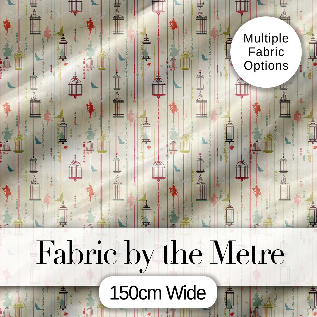 Elegant Birdcage Floral Hanging Stripes Seamless Pattern Digital Print Fabric by the Metre UK Sewing Quilting Textile